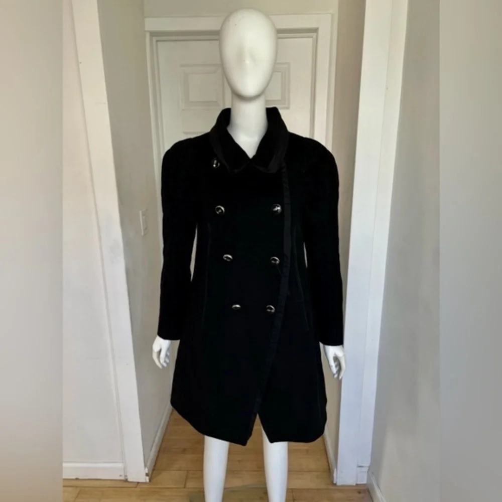 Marithe Francois Girbaud Angora Virgin Wool Double Breasted Black Coat Size 8 - Picture 2 of 10